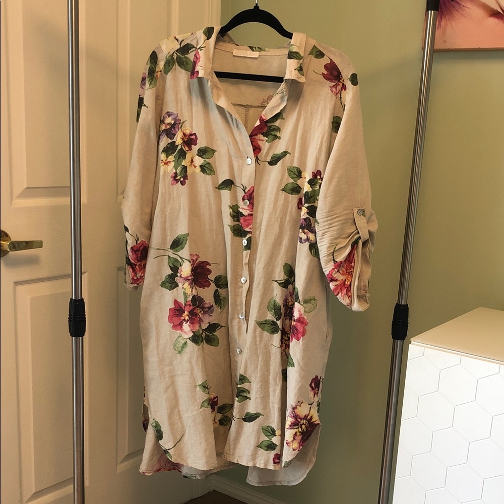 Made In Italy Floral Button-Up Shirt Dress